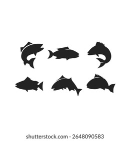 A collection of sea fish silhouettes suitable for design purposes, fishing logos 