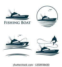 Collection Of Sea Fishing Boat Recreation Logo Template