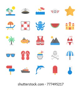 Collection Of  Sea Life Flat Vector Icons