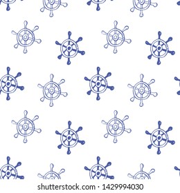 Collection of sea marine ink doodles on white backdrop. Seamless pattern. Endless texture. Can be used for printed materials. Vacation holiday background. Hand drawn design elements. Festive print.