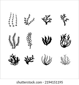 Collection of Sea Plants Silhouette on White Background 