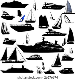 collection of sea tranportation vector (cruise, motor-yatch, sailing boat)