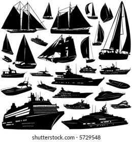 collection of sea tranportation vector (cruise, motor-yatch, sailing boat)