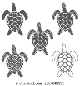 collection of sea turtle icons isolated on white background