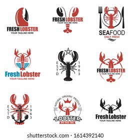 collection of seafood emblem with lobster isolated on white background