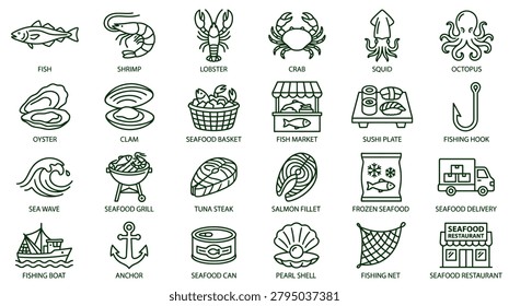 Collection of Seafood Icons for Culinary Use