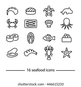 collection of seafood line icons