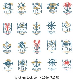collection of seafood menu design with fish, crab and lobster