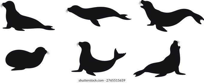 A collection of seal silhouettes for artwork compositions