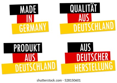 collection of seals with country flag for German quality products (text in german)