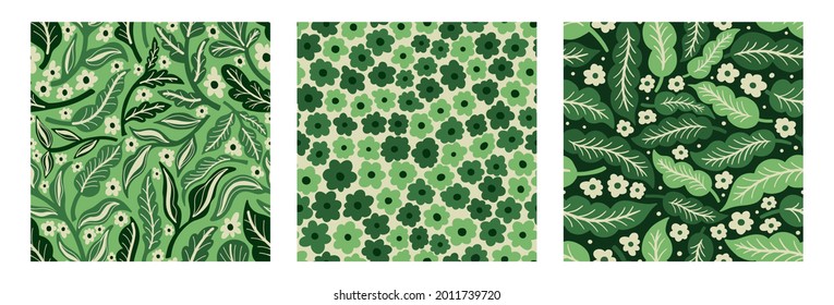 Collection seamles pattern flower and plant.Hand drawn print of textile.Vintage floral design.Vector illustration.