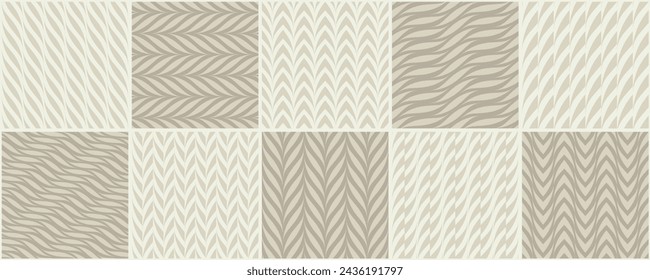 Collection of seamless abstract patterns. Beige color creative vector backgrounds. Wavy striped endless fabric textures