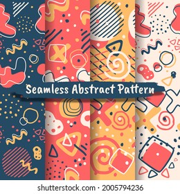 Collection of seamless abstract patterns with trendy hand drawn textures, spots