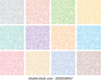 A collection of seamless abstract triangles in pastel colors. 