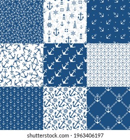 Collection seamless anchor pattern. Marine seamless print.