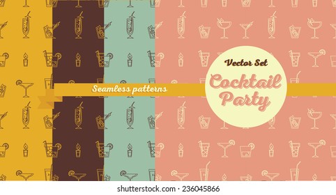 collection of seamless backgrounds with cocktails, vector illustration