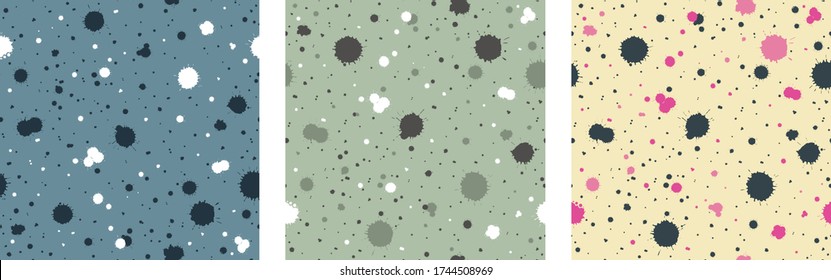 Collection of seamless backgrounds from colorful spots and splashes of paint. Combinations of abstract and mysterious forms.