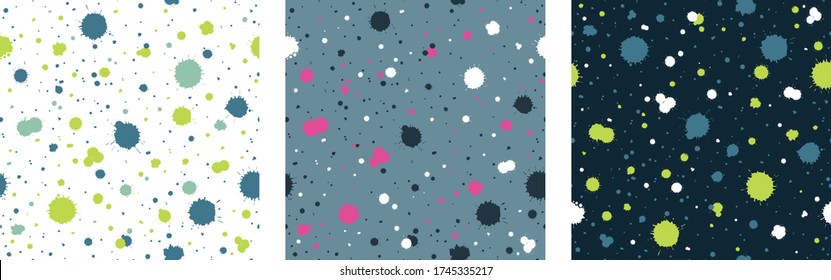 Collection of seamless backgrounds from colorful spots and splashes of paint. Combinations of abstract and mysterious forms.