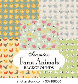 Collection of seamless backgrounds on the topic of farm animals