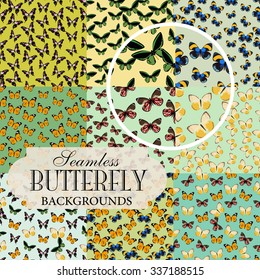 Collection of seamless backgrounds on the topic of butterflies