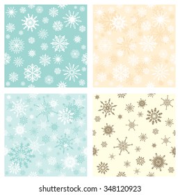Collection of seamless backgrounds in retro style with snowflakes of different colors. Endless texture can be used for winter or Christmas design, pattern fills, web page background, surface textures
