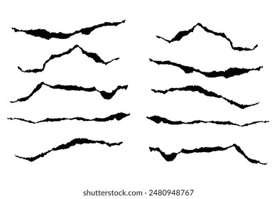 Collection of seamless black color torn paper background