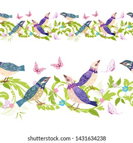 collection of seamless border with very nice little birds for your design