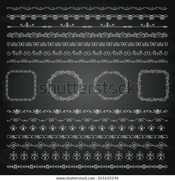 Collection of\
Seamless Chalk Drawing Doodle Vintage Borders and Frames.\
Chalkboard Texture. Vector\
Illustration.