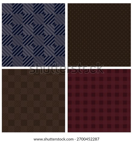 Collection of seamless checkered, rhombus, stripes pattern. Warm autumn and winter colors. Quiet Luxury, Old Money, Vintage textures. Editable vector illustration
