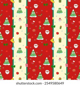 Coleção de padrões de Natal sem costura com Papai Noel, neve e sinos em estilo plano. Fundo de férias com elementos de Natal Textura de desenhos animados para tecido, papel de parede, papel de embrulho.