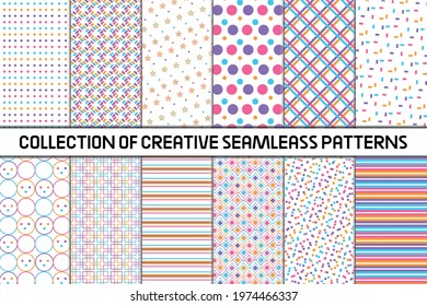 Collection of seamless colorful patterns. Abstract simple backgrounds