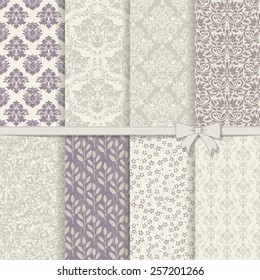 collection of seamless damask pattern in violet and grey