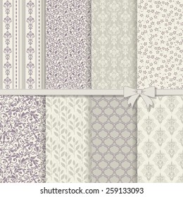 collection of seamless damask pattern in violet and grey