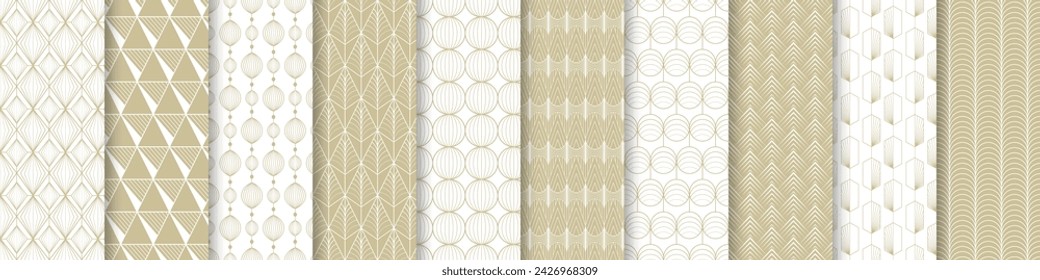 Collection of seamless decorative luxury geometric patterns - art deco design. Repeatable ornamental elegant backgrounds. Symmetry endless fabric prints