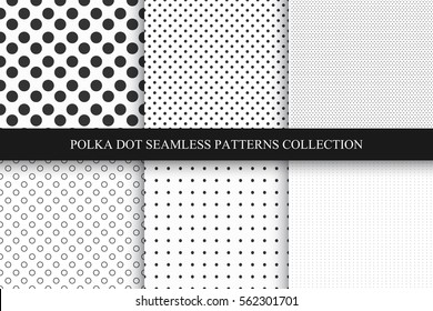 Collection of seamless dots patterns. Polka vector illustrations.