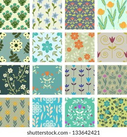 	Collection of seamless floral patterns