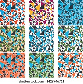 Collection of seamless geometric backgrounds with triangles. Vector illustration.