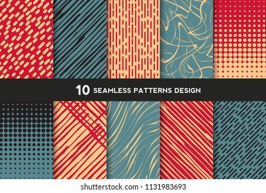 Collection of seamless geometric minimalistic patterns background with line shape vector design.