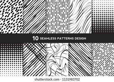 Collection of seamless geometric minimalistic patterns background with line shape vector design.