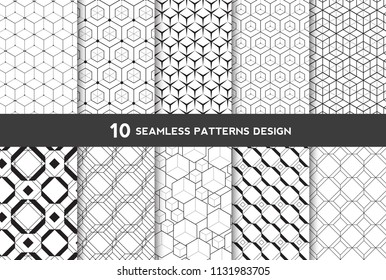 Collection of seamless geometric minimalistic patterns background with hexagonal shape vector design.
