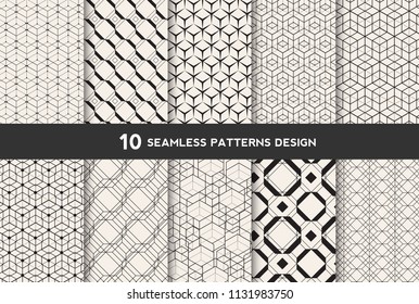 Collection of seamless geometric minimalistic patterns background with hexagonal shape vector design.