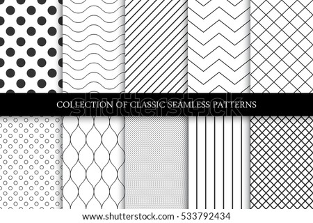 Collection of seamless geometric minimalistic patterns.