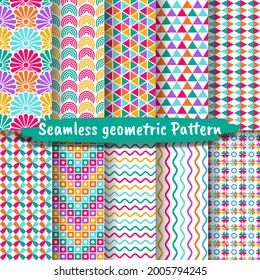 Sammlung nahtloser geometrischer Muster, Abstraktes geometrisches Grafikdesign. Nahtlose geometrische Linienmuster.