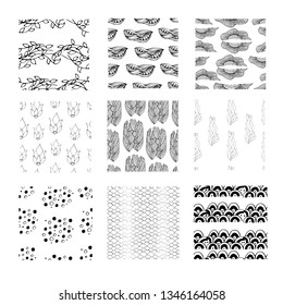Collection of seamless geometric  patterns. Endless texture can be used for wallpaper, pattern fills, web page background,surface textures. Set of monochrome geometric ornaments.