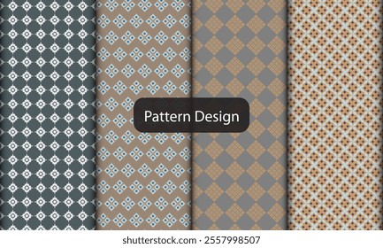 A collection of seamless geometric patterns featuring modern and decorative elements, ideal for backgrounds, wallpapers, fabrics, and graphic designs with multiple standard color .
