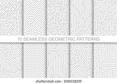 Collection of seamless geometric patterns - gray striped design. Vector digital backgrounds.
