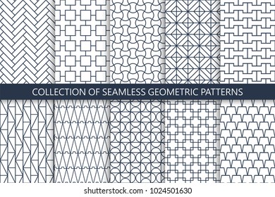 Collection of seamless geometric patterns - ornamental vector backgrounds.
