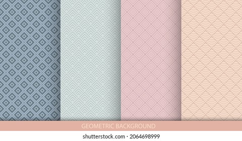 Eine Kollektion nahtloser geometrischer Muster in Pastellfarben. Abstrakte minimalistische geometrische Texturen. Vektorgrafik.