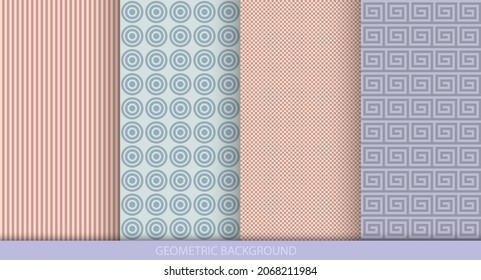 A collection of seamless geometric patterns in pastel colors. Abstract minimalistic geometric textures. Vector illustration.