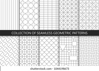 Collection of seamless geometric patterns. Simple vector backgrounds.